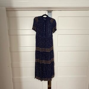 Free People Blue and Gold Tiered Maxi Dress